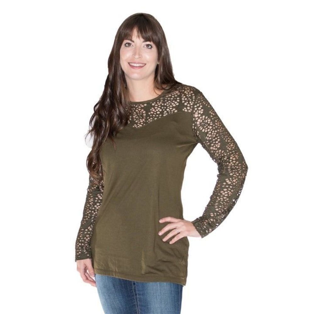 Simply‎ Noelle Olive Lace Cut Out Top | XS